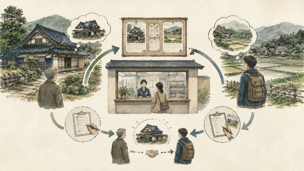 自治体が空き家の貸し手と借り手をつなぐ仕組みのイメージ
