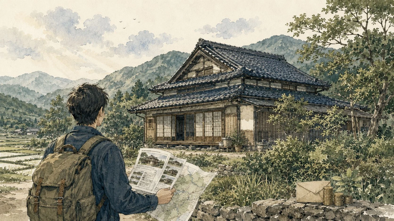 古民家との出会いや補助金など移住のメリットを表すイメージ