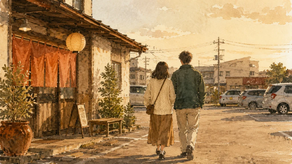 大黒での思い出を振り返る夫婦の後ろ姿を表すイラスト