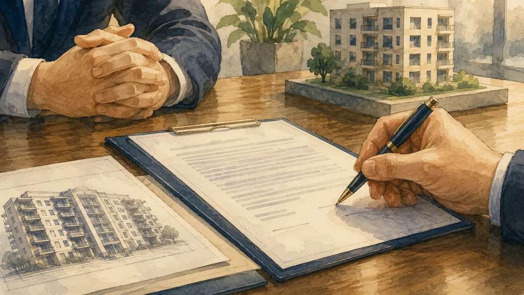 不動産会社の応接室で契約書に向き合う手元