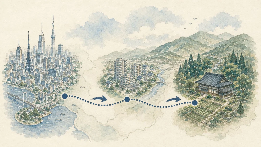 2段階で移住した経路をたどる地図のイメージ