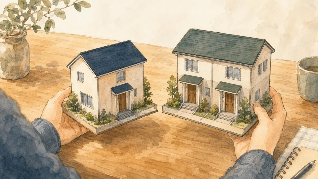 家主居住型と家主不在型の違いを示す家の模型のイラスト