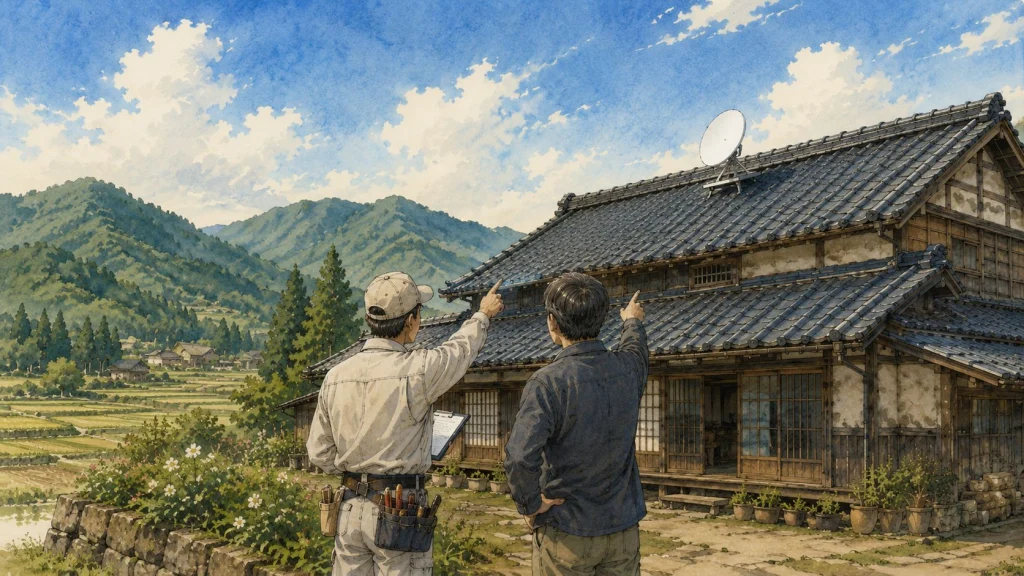 アンテナ設置業者と打ち合わせする様子