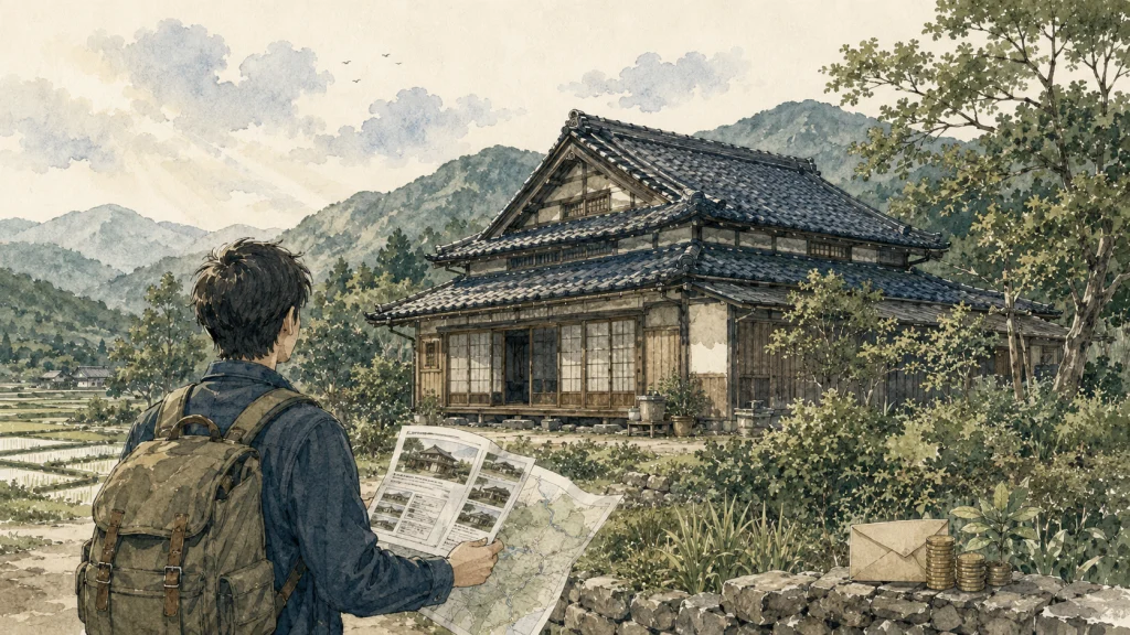 古民家との出会いや補助金など移住のメリットを表すイメージ
